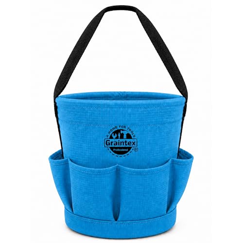 Graintex Tapered Canvas Bucket 12"x10"x15", Utility Tool Bucket 6 Pockets Outside, Reinforced Base & Carry Handle, Ripstop Canvas, Multi-Purpose Bag for Jobsite & Home Use - Royal Blue - color: Royal Blue