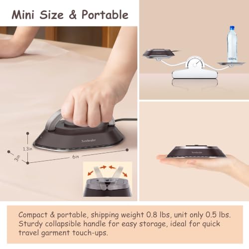 Newbealer Travel Iron Set, 100-240V Mini Dry Iron for Clothes (No Steam) - color: Brown