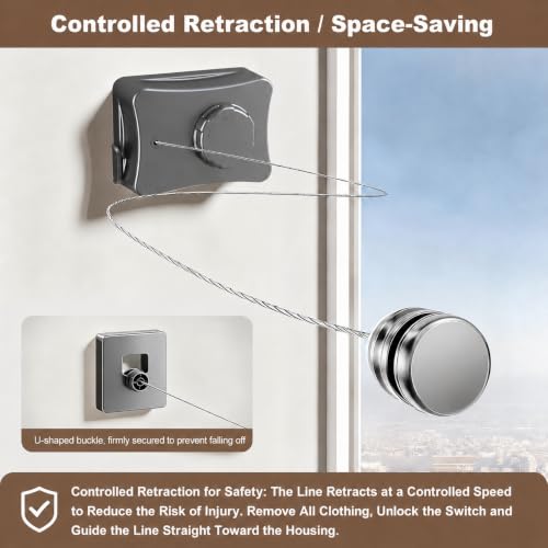Retractable Clothesline for Indoor & Outdoor Use, Grey - color: Gray