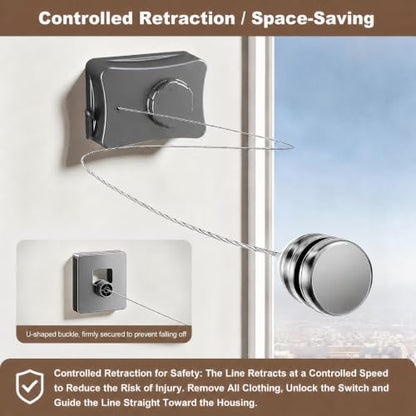 Retractable Clothesline for Indoor & Outdoor Use, Grey - color: Gray