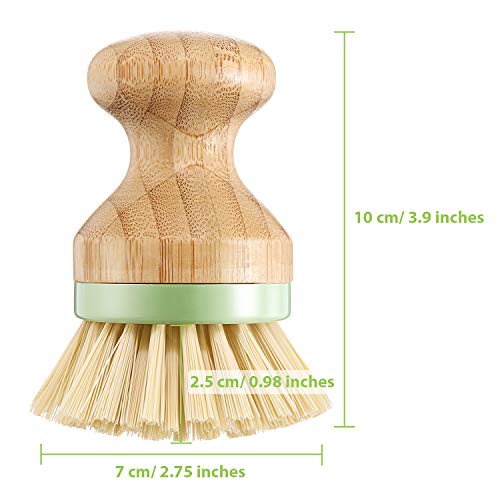 4 Pieces Bamboo Dish Scrub Brush with Holders Wooden Bamboo Round Scrubbers Stiff Bristles Pot Brushes for Wash Dishes, Pots, Pans, Kitchen Iron Pot Pan Sink(Classic Style,Green)