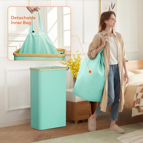 Lifewit 75L Slim Laundry Hamper with Lid and Removable Bag, Sage Green - color: Sage Green, size: 75L