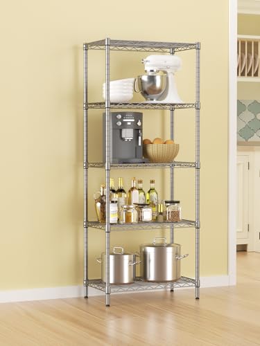 SINGAYE 5 Metal Shelves Wire Shelving Storage Shelf Adjustable Unit Pantry - color: Grey, size: 5 Tier 12"Dx22"Wx59"H