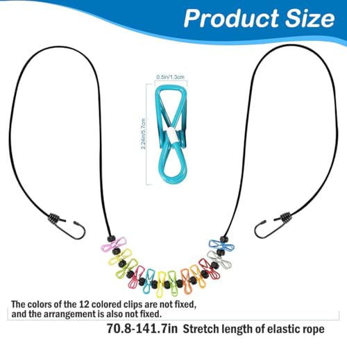 Retractable Clothesline with 12 Clips for Travel, Indoor & Outdoor Use（Colour） - color: Colour