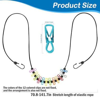 Retractable Clothesline with 12 Clips for Travel, Indoor & Outdoor Use（Colour） - color: Colour