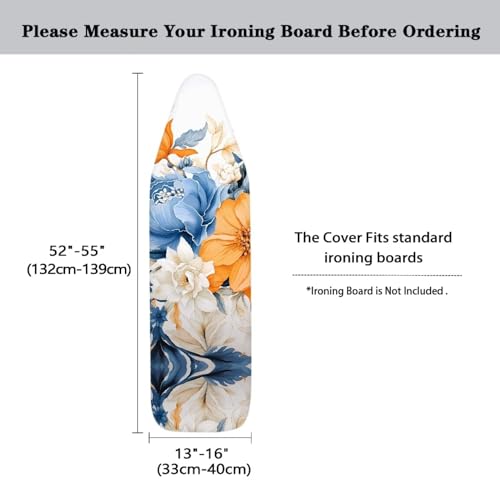Flashideas Flower Ironing Board Cover and Pad 15x54 Inch Standard Ironing Board Cover with Elastic Edge and Hook and Loop Fasteners Scorch and Stain Resistant Cotton - color: Flower 1