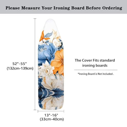 Flashideas Flower Ironing Board Cover and Pad 15x54 Inch Standard Ironing Board Cover with Elastic Edge and Hook and Loop Fasteners Scorch and Stain Resistant Cotton - color: Flower 1