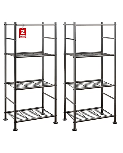 Sakugi 2-Pack Storage Shelves - 4-Tier Metal Wire Shelf Organizer, Slim Shelf Rack with Adjustable Feet for Laundry Room, Kitchen, Garage Organization, 18.2" x 12.3" x 43.7", Black - size: 18.2" x 12.3" x 43.7"