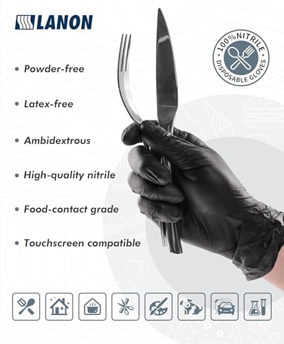 LANON Black Food Safe Disposable Nitrile Gloves,Cooking Gloves,Large - color: Phantom Black, size: Large (Pack of 100)