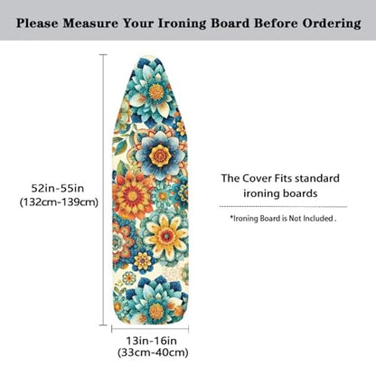 Boho Dahlia Ironing Board Cover Extra Wide Table Top Ironing Board Cover Western Flowers Home Decor Heavy Duty Padded Iron Board Covers with Elastic Edge - color: Boho Dahlia