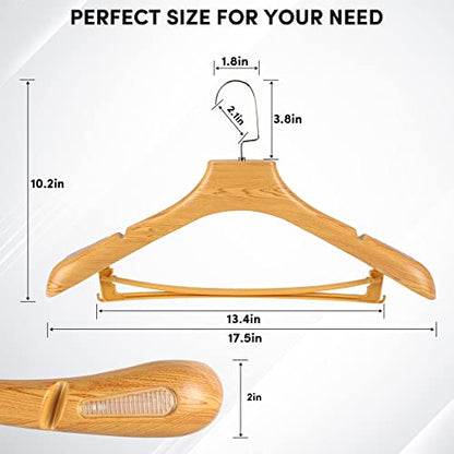 DEDU Suit Hangers for Men 15 Pack Width 17.5", Coat Hangers No Shoulder Bump Non Slip, Plastic Extra Wide Shoulder with Pants Bar & Metal Hook (Natural) - color: Natural, size: 15 Pack