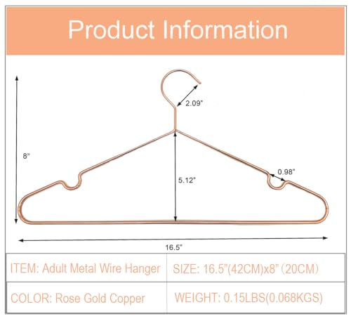 16.5" Rose Gold Copper Clothes Hangers - 30 Pack,Heavy Duty Strong Metal Hanger for Storage Display Sling Organization of Coat Shirts Dresses Jacket Elegant Standard Suit Accessory