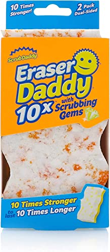 Scrub Daddy Eraser Sponge - 10x More Durable Than Traditional Erasers with Scrubbing Gems - Removes Dirt, Scuffs & Stains - Water Activated Sponge Eraser (2 Pack) - style: Eraser Daddy