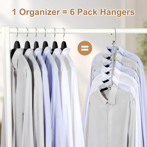 TOPIA HANGER Clothes Hanger Space Saving, 6 Tier Shirt Coat Hangers Space Saving No Bump Shoulder Hangers with No Slip Foam Padded Hangers Organizers and Storage for Men and Women 4 Pack-CT65B - color: Black 4 Pack