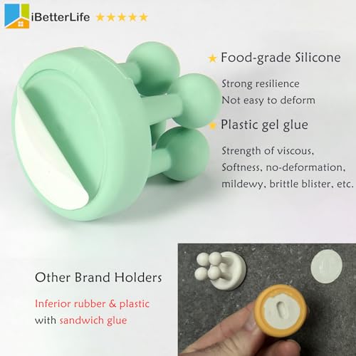 ZEZHOU 5Pcs Silicone Toothbrush Holders - Multi-Function Razor Holder Waterproof Self Adhesive Single Tooth Brush Hook Stick on Wall for Hanging Plug Bathroom Kitchen Living Room Office Must Have - color: Green, 5-pack