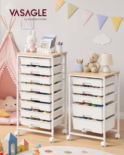 VASAGLE Rolling Cart with Drawers, Craft Organizers and Storage, White - color: White, size: 8 Drawer