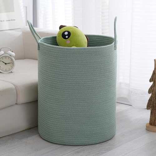 Woven Laundry Basket, Nursery Hamper, 15x15x18 Inch, Green - color: Green