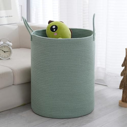 Woven Laundry Basket, Nursery Hamper, 15x15x18 Inch, Green - color: Green