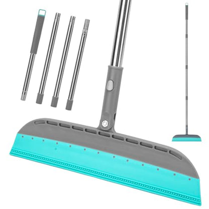Multifunction Rubber Air Broom, Silicone Floor Squeegee Broom with 59" Long Handle, Scraping Broom for Floor Bathroom Kitchen Shower Tile Pet Hair Fur Marble Glass Water Window Foam Cleaning, Blue - color: Blue Air Broom