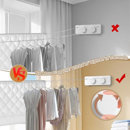 Retractable Clothesline Indoor, Non-Sagging Outdoor Clothes Line Retracting, 16.7 Ft Heavy Duty Clothes Drying Laundry Line, Wall Mounted Stainless Steel Clothesline for Balconies (Double line-White) - color: Double Line-white