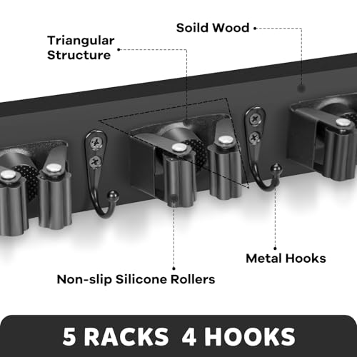 IMILLET Broom Holder Wall Mount, Rustic Broom Hanger for Laundry Room - color: Black