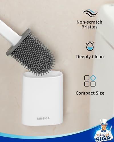 MR.SIGA Toilet Brush and Holder Set, Wall Mounted Toilet Bowl Brush, White - color: White