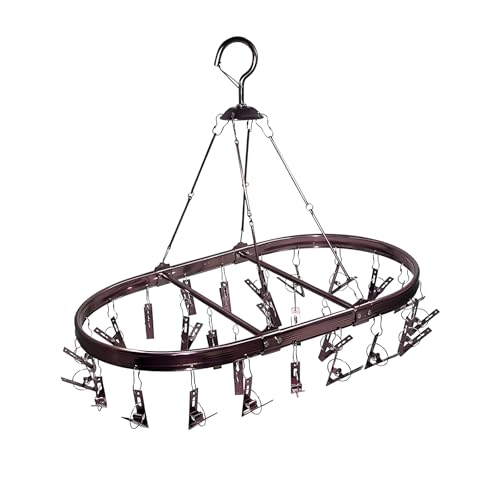 Aluminum Clothes Drying Hanger with 26 Clips and Drip Hanging Rack - color: Dark Red