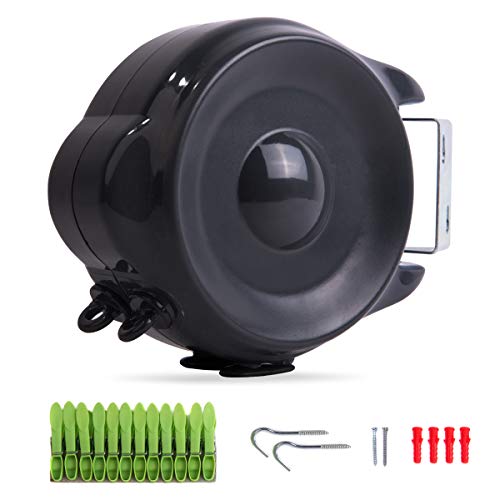 JS Hanger Retractable Clothesline Outdoor Indoor Laundry Line - 99 FT Double Lines Heavy Duty Wall Mounted Washing Line, 30M Portable Clothes Drying Line with 24pcs Free Pegs (Black) - size: 99FT, style: Black-Double Line