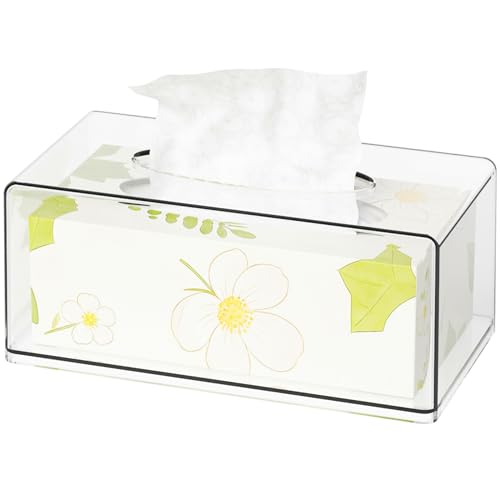 Clear Acrylic Tissue Box Holder with Cover Facial Tissue Dispenser Box Case for Countertop,Clear Plastic Dryer Sheet Container Napkin Organizer for Bathroom, Kitchen,Home,Rectangle - size: 10"X5.2"X4"(Rectangle)