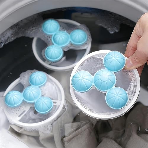 2Pcs Floating Hair Filtering Mesh Removal for Laundry Reusable Washer Hair Catcher Filter Bag Lint Catcher for Washing Machine (Blue, 17.5x9.2cm) - color: Blue