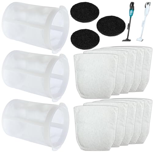 Replacement Filters Compatible with Makita Cordless Vacuums Cleaner LC01Z, DCL180Z, XLC02ZB, XLC09ZB – 3 Pre-Filters, 3 Foam Filters, 10 Dust Bags Kit for Dust Filter HEPA