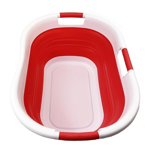 SAMMART 40L (10.5 gallon) Collapsible Plastic Laundry Basket - Foldable Storage Container- Portable Washing Tub - Space Saving Hamper (1, White/Coral Pink) - color: White/Coral Pink