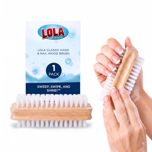 LOLA Hand & Nail Wood Brush, Heavy Duty 2 Sided Soft & Stiff Bristles, Cleans Hands, Fingernails & Feet, Toenails, No-Slip Grip, 1 Count - size: 1 Count, style: Wood (Bulk)