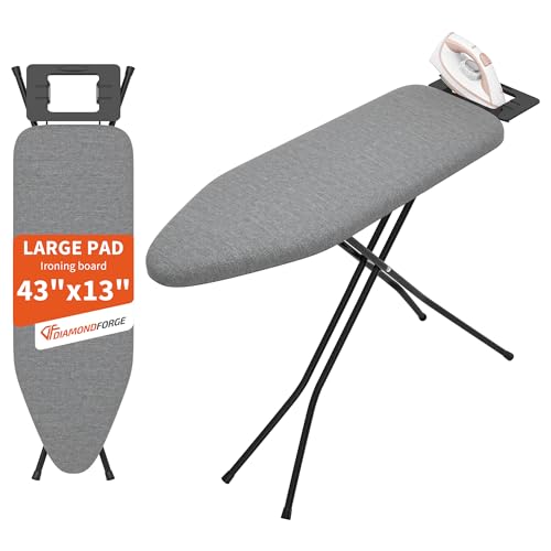 Ironing Board, 43"×13" with Iron Rest, Sturdy & 7 Adjustable Height - color: Dark Gray, size: 43"L x 13"W