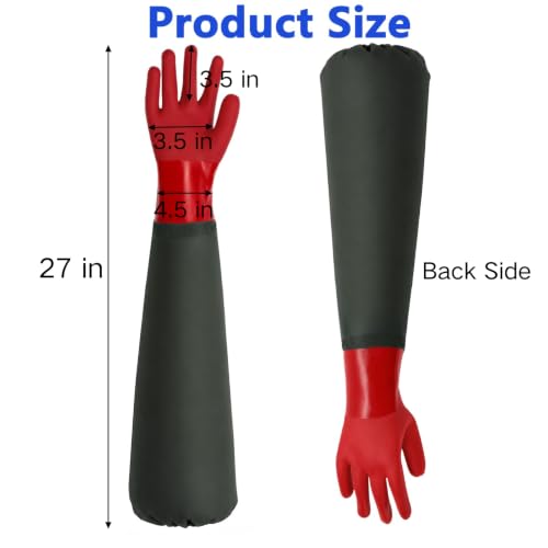 Okllen 2 Pair 27" Extra Long Rubber Gloves, Elbow Length Waterproof Gloves