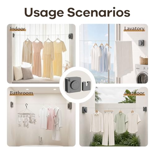Retractable Clothesline Indoor & Outdoor, Anti-Sag Heavy Duty Retracting Laundry Drying Line, Wall Mounted Stainless Steel Clothes Line - 13.78 Ft (Gray) - color: Gray