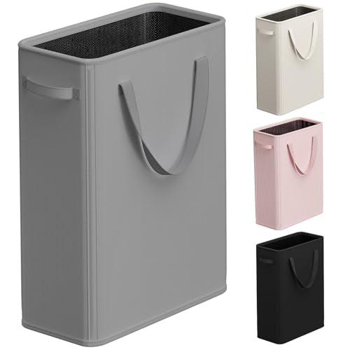 Optish 50L Slim Laundry Hamper, Small Laundry Hamper With Handles, Narrow Laundry Basket for Dorm, Bedroom, Living Room, Collapsible Laundry Basket, Grey - color: Grey, size: 50L