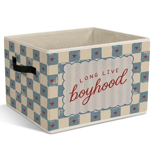 Boys Playroom Foldable Storage Bins with Handles, Long Live Boyhood Decorative Storage Basket for Organizing Clothes Tools Books, Blue Preppy Checkered Gift for Boys Nursery Playroom Bedroom - color: Boys