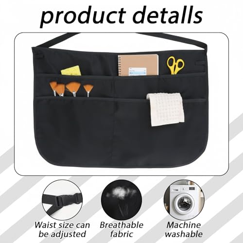 Apron for Cleaning with 5 Pockets, Utility Cleaning Apron for Housekeeping, Housekeeping Aprons - 53x37cm Black