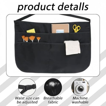 Apron for Cleaning with 5 Pockets, Utility Cleaning Apron for Housekeeping, Housekeeping Aprons - 53x37cm Black
