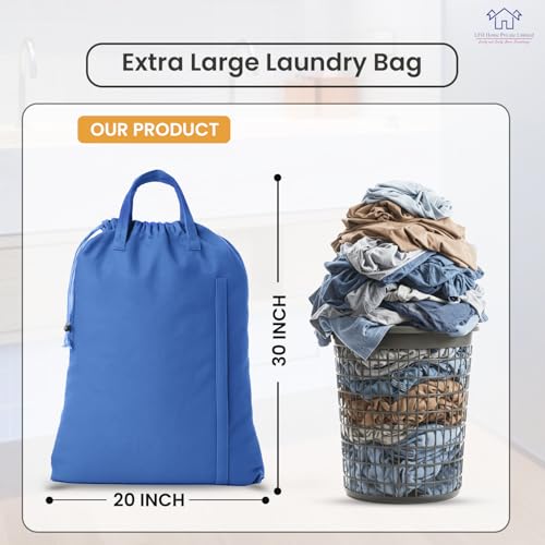LFH Home Cotton Rich Canvas Large Laundry Bag with Handle, Heavy Duty Drawstring Closure Washable Laundry Bags, School Travel, Home, Hotel, College Dorm, Organizer Sack, Toys Clothes 20x30-Sky Blue - color: Sky Blue, size: 20”x30”