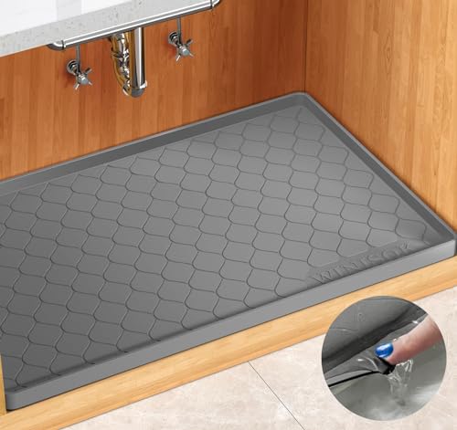 Winisok Waterproof Under Sink Mat 37" x 22", Silicone Mat, Dark Gray - color: Dark Gray, size: 22"W x 37"L