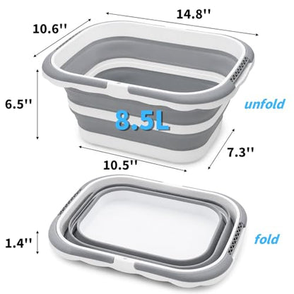 Cididu 2 Pack Collapsible Tub with Handle, Rectangular Handy Basket/Bucket, 8.5L Portable Outdoor Picnic Basket Crater, Foldable Camping Sink, Wash Basin for Washing Dishes, Hiking and Home