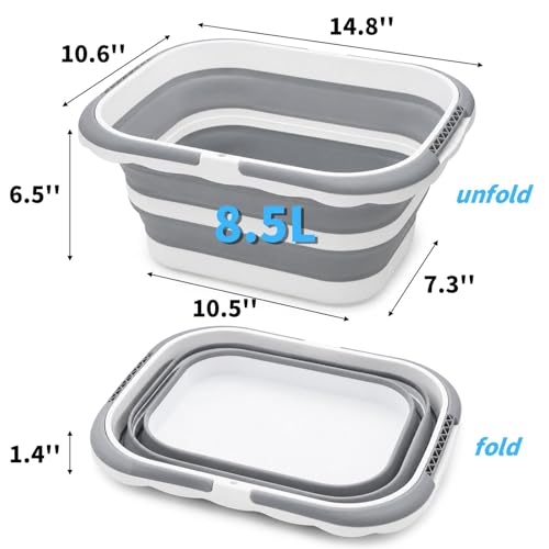 Cididu 2 Pack Collapsible Tub with Handle, Rectangular Handy Basket/Bucket, 8.5L Portable Outdoor Picnic Basket Crater, Foldable Camping Sink, Wash Basin for Washing Dishes, Hiking and Home