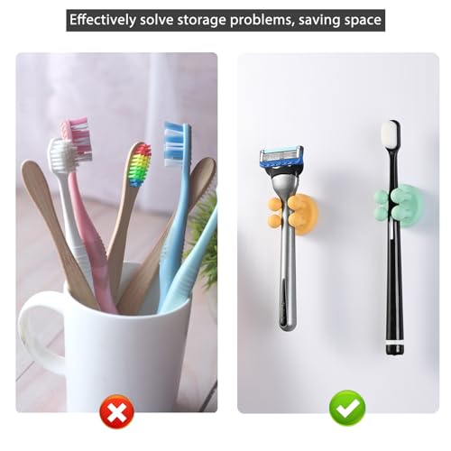 ZEZHOU 5Pcs Silicone Toothbrush Holders - Multi-Function Razor Holder Waterproof Self Adhesive Single Tooth Brush Hook Stick on Wall for Hanging Plug Bathroom Kitchen Living Room Office Must Have - color: Green, 5-pack