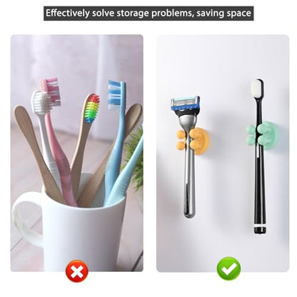 ZEZHOU 5Pcs Silicone Toothbrush Holders - Multi-Function Razor Holder Waterproof Self Adhesive Single Tooth Brush Hook Stick on Wall for Hanging Plug Bathroom Kitchen Living Room Office Must Have - color: Green, 5-pack
