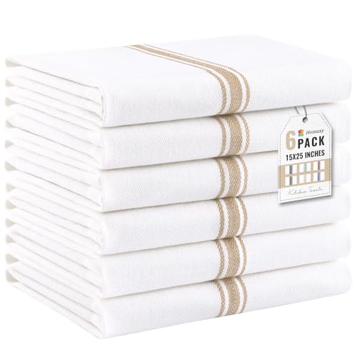 Homaxy 100% Ring Spun Cotton Kitchen Towels 6 Pack, Khaki Stripe - color: Khaki Stripe, size: 15" X 25" - 6 Pack