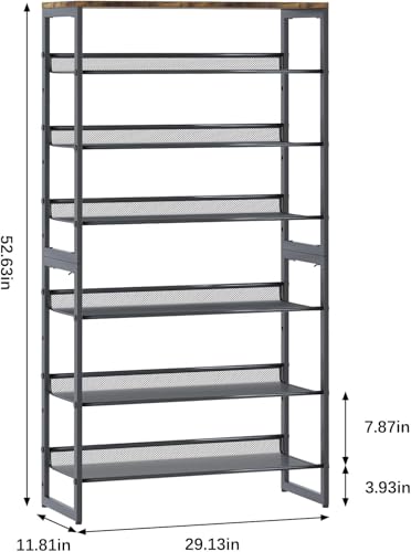 Garden 4 you Shoe Rack for Entryway 7 Tiers 11.8" D x 29" W x 52" H, Metal Shoe Rocks with Brown Wooden Tabletop, Angled Shoes Rack with Adjustable Mesh Shelves for Entryway Hallway Closet - color: Rustic Brown, size: 7-Tiers
