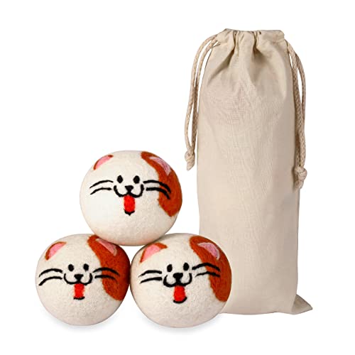 Dryer Balls Laundry Reusable - XL Wool Dryer Balls - Handmade Cute, Extra Large Dryer Balls, Shorten Drying Time, Organic Wool - Dry 1000+ Loads (3 Pack Cat Shape) - color: 3 Pack Cat Shape