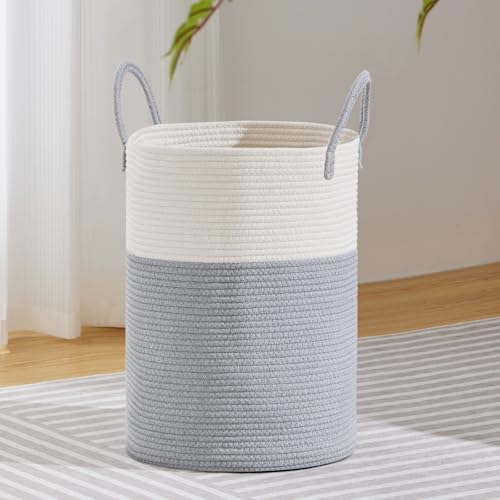 VIPOSCO 58L Tall Woven Laundry Basket Hamper, Grey White - color: Grey, size: 58L